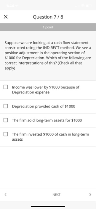 the INVESTING section of the cash flow statement this year? (Check all