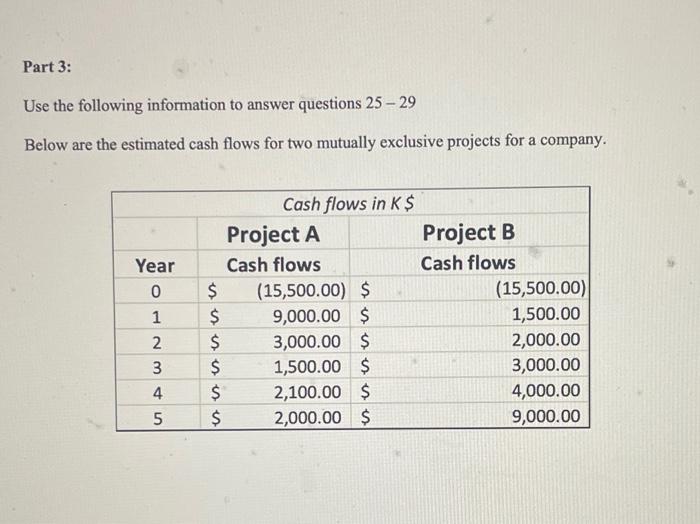 Part 1: Use the following information to answer questions 1 - 8