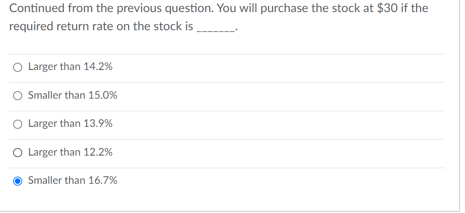 from the previous question. You will purchase the stock at \\( \\$