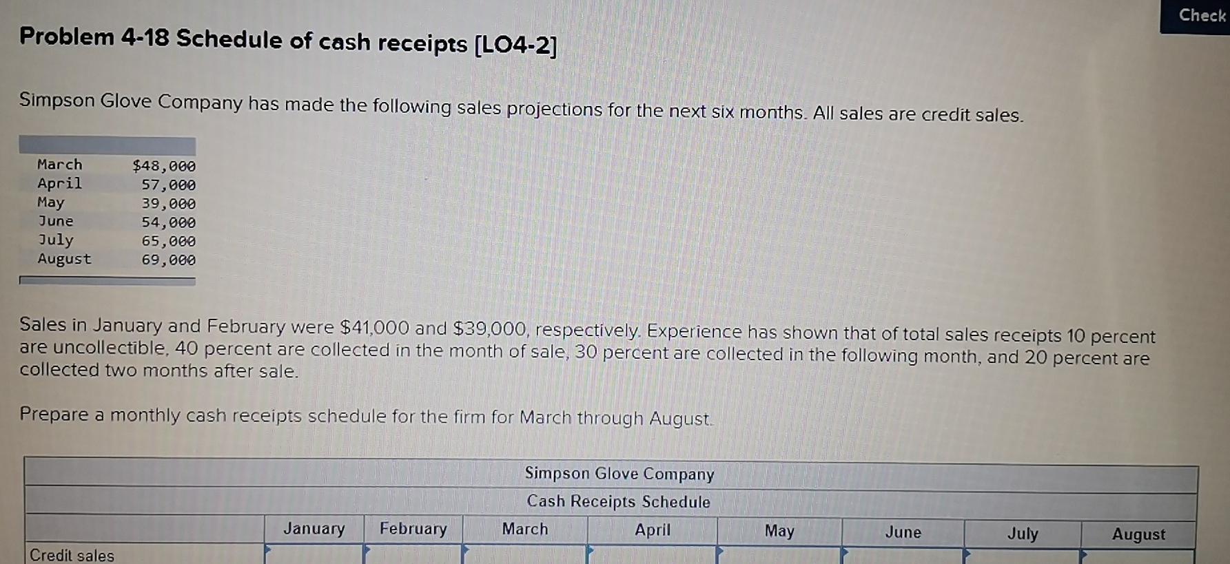  solve the table ? please Check Problem 4-18 Schedule of cash