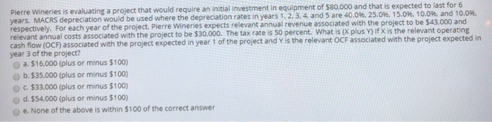  Pierre Wineries is evaluating a project that would require an initial