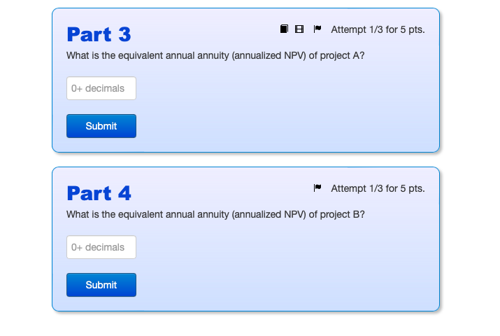 flow from assets for each project and year is given below: The