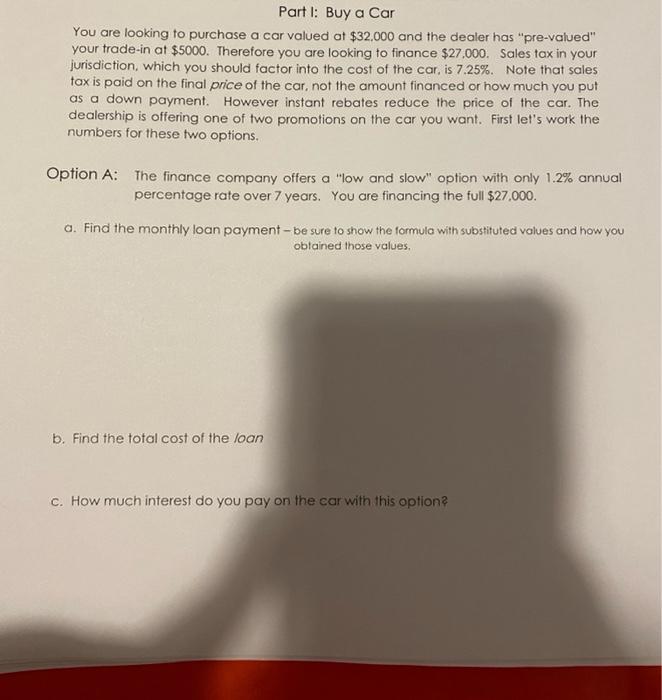 option A has all the data. i need option B Part I: