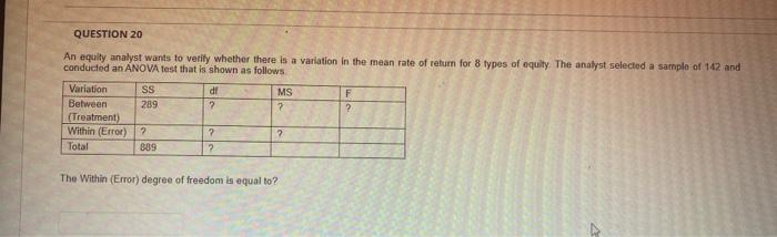 Please I need an answer quickly QUESTION 20 An equity analyst wants