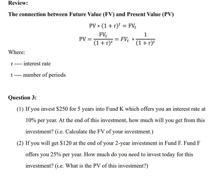  Review: The connection between Future Value (FV) and Present Value (PV)