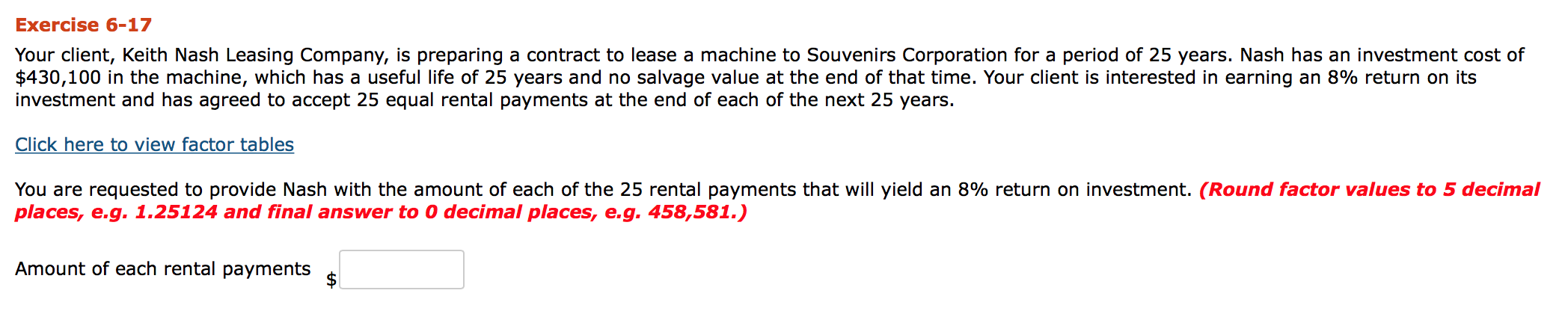 Exercise 6-17 Your client, Keith Nash Leasing Company, is preparing a