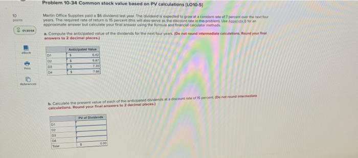  Problem 10-34 Common stock value based on PV calculations (L010-5) 10