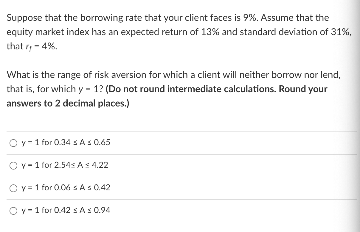 Suppose that the borrowing rate that your client faces is 9%.