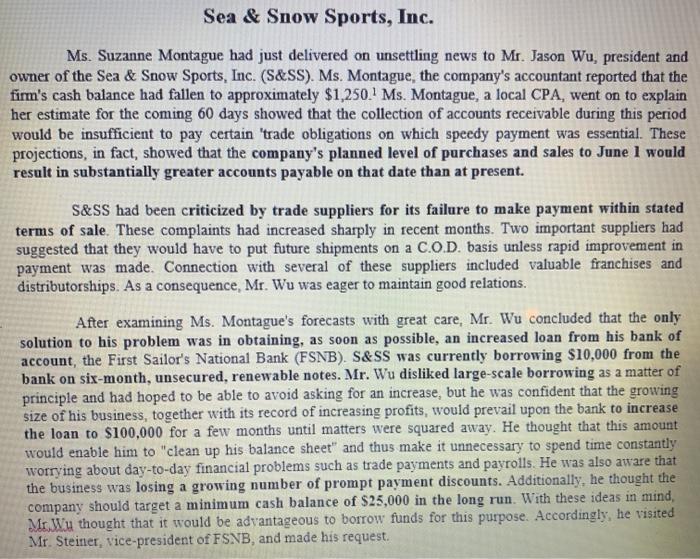this is Sea & Snow Sports, Inc. case study.I will be posting
