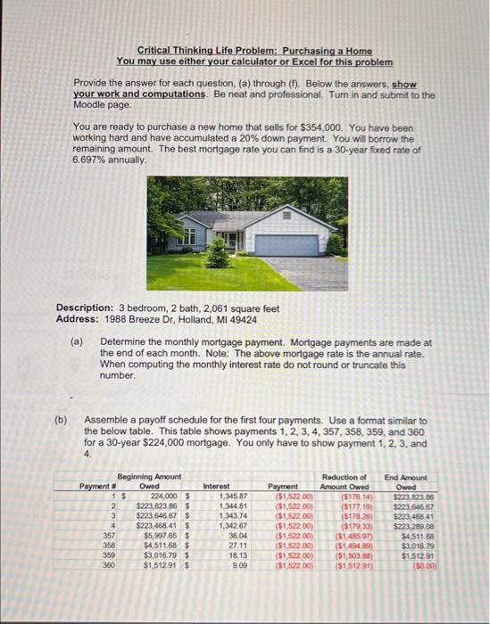  Critical Thinking Life Problem: Purchasing a Home You may use either