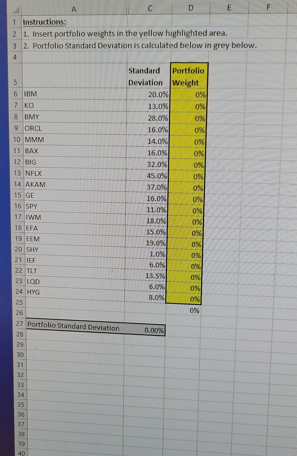 how do I calculate the portfolio weights??? A D u 1