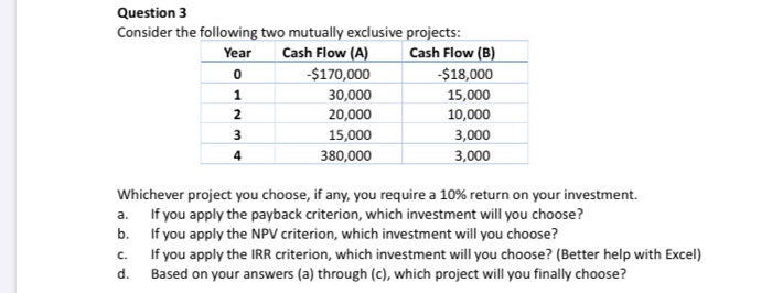 you choose, if any, you require a 10% return on your investment.