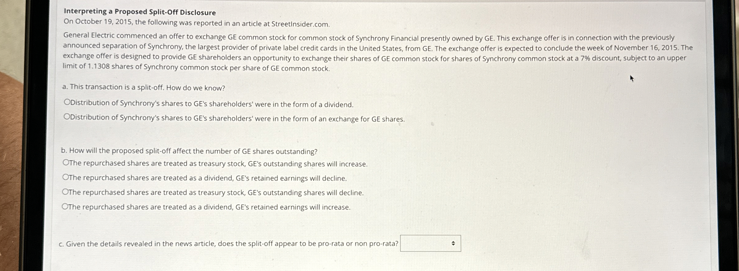  Interpreting a Proposed Split-Off Disclosure On October 19,2015, the following was