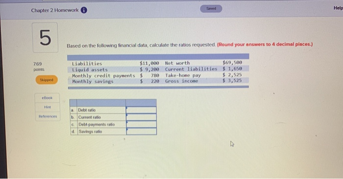  Chapter 2 Homework Helg Based on the following financial data, calculate