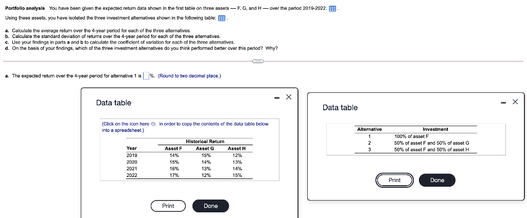  Portfolio analysis You have been given the expected retum data shown