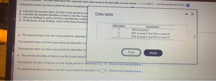 assets, you have bolted the three investment Data table - X a.