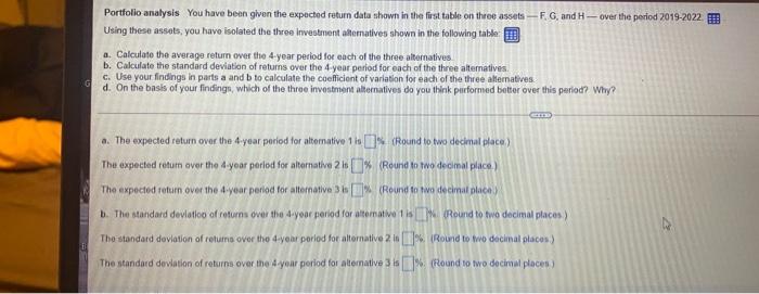Calculate the average return over the 4-year period for a b. Calculate