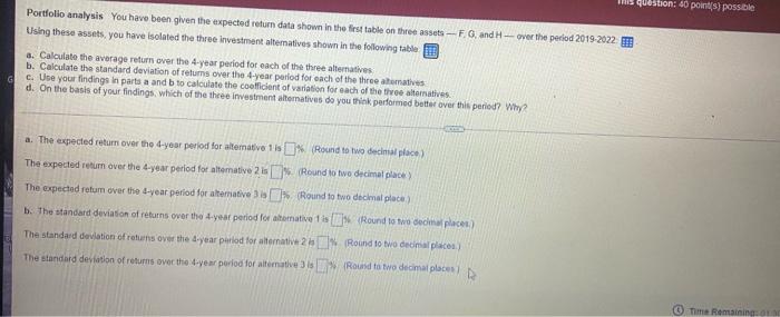 into a spreadsheet) a. The expected return over the 4-year period for