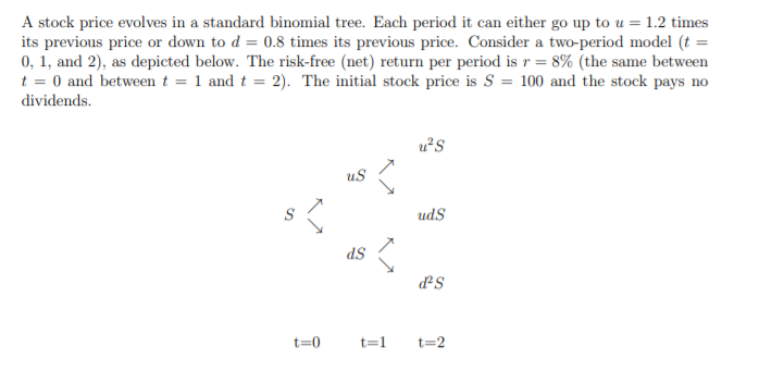  A stock price evolves in a standard binomial tree. Each period