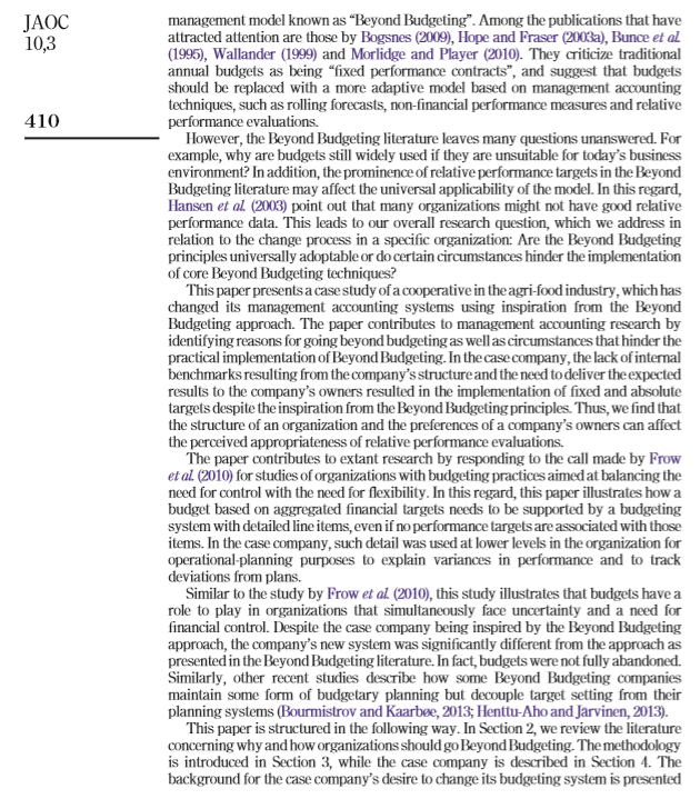 Beyond Budgeting and why the company may not want or be able