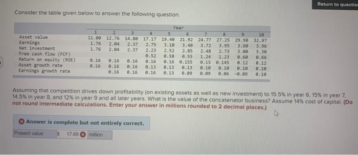  Return to question Consider the table given below to answer the