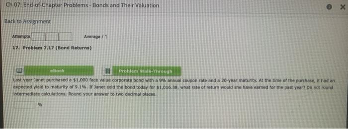  Ch 07: End-of-Chapter Problems - Bonds and Their Valuation Back to