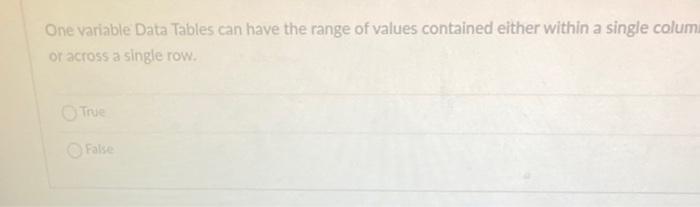  One variable Data Tables can have the range of values contained