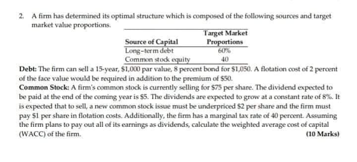 40 2. A firm has determined its optimal structure which is