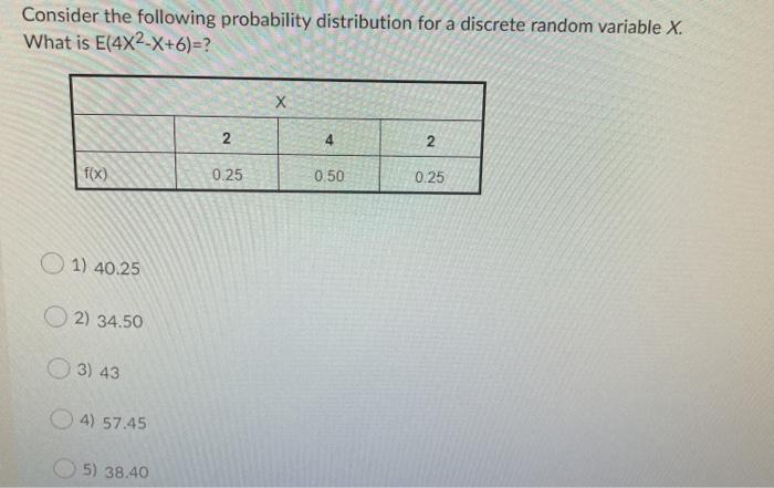  Consider the following probability distribution for a discrete random variable X.