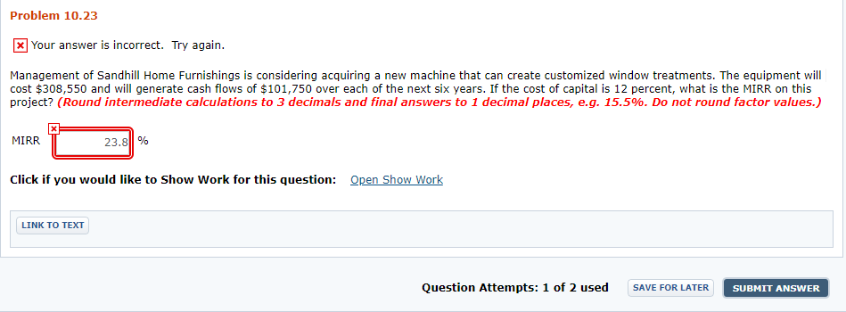  Problem 10.23 x Your answer is incorrect. Try again. Management of