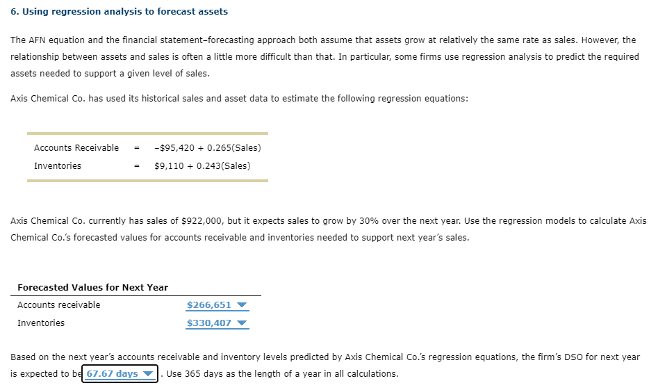 6. Using regression analysis to forecast assets The AFN equation and
