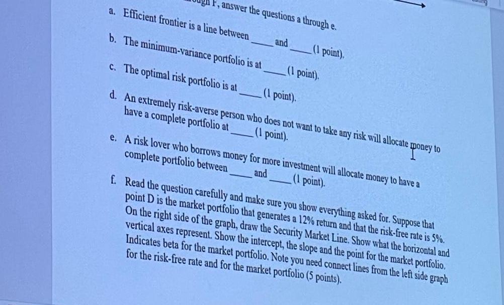 Efficient frontier is a line between F, answer the questions a through
