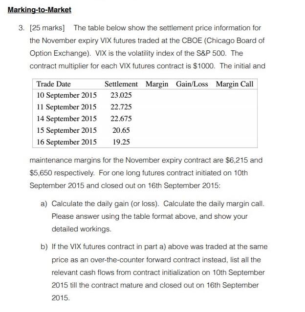  Marking-to-Market 3. [25 marks] The table below show the settlement price