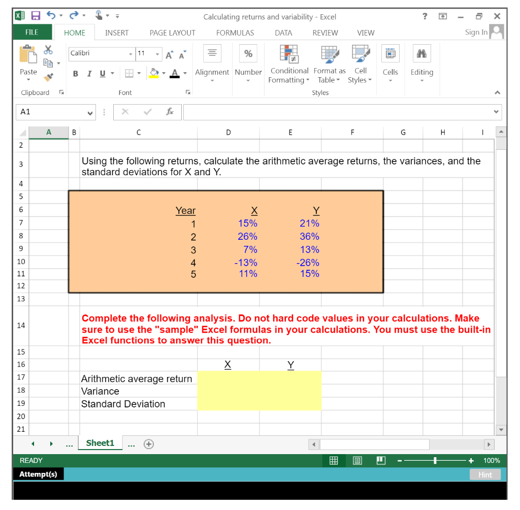  XDA 5 ? Calculating returns and variability - Excel FORMULAS DATA