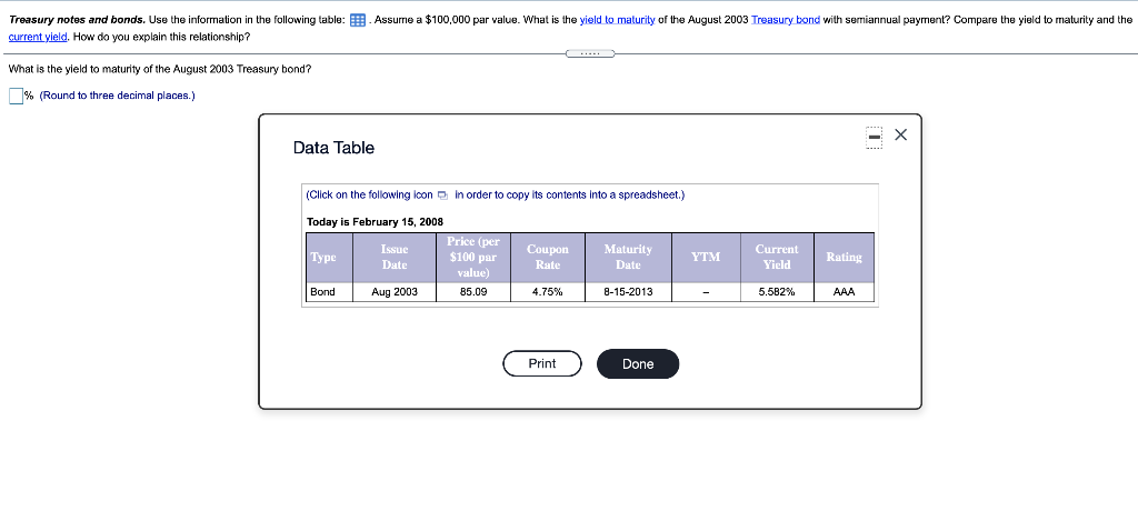 please answer both questions Treasury notes and bonds. Use the information in