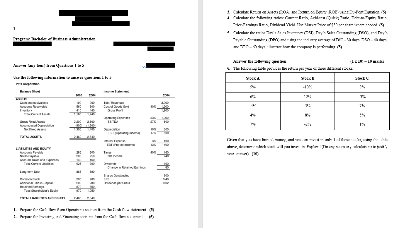 1 3. Calculate Return on Assets (ROA) and Return on Equity