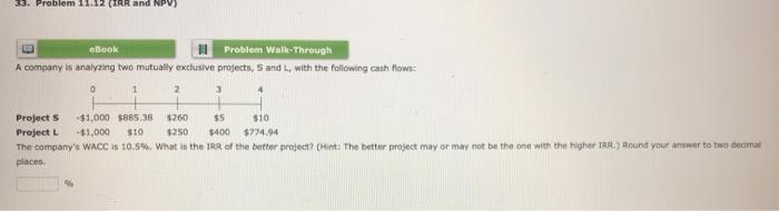  33. Problem 11.12 (TRR and NPV) Book Problem Walk Through A