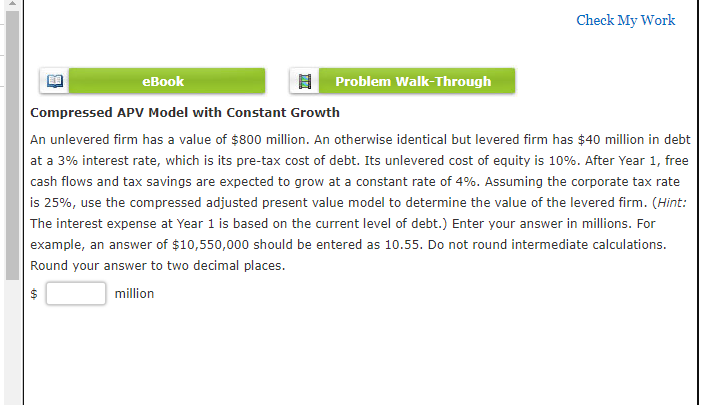  Check My Work eBook Problem Walk-Through Compressed APV Model with Constant