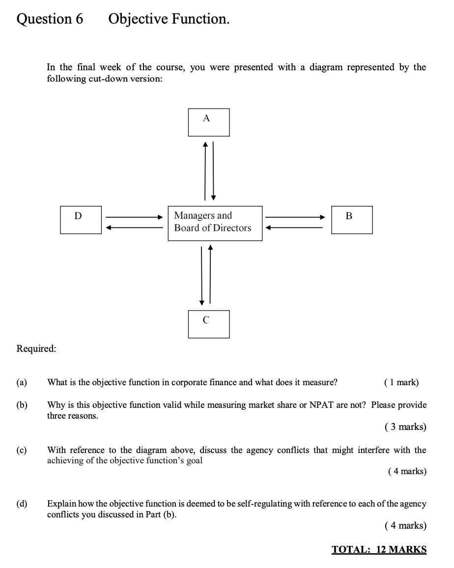  Question 6 Objective Function. In the final week of the course,
