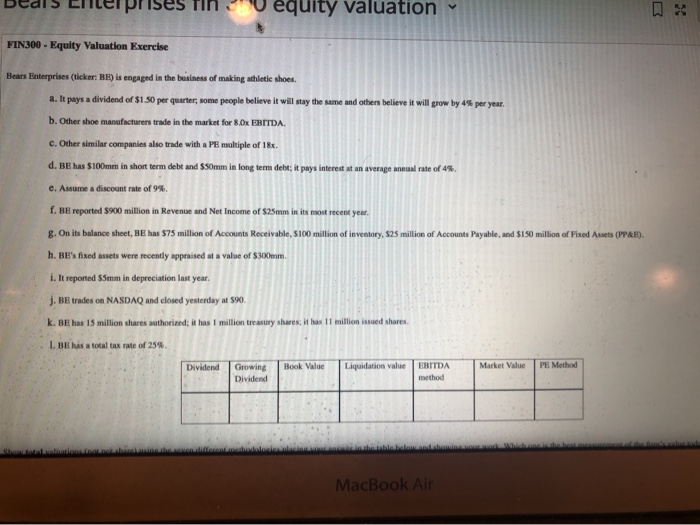 what is the equity value using the PE Methodolgoy Deals Enter prises