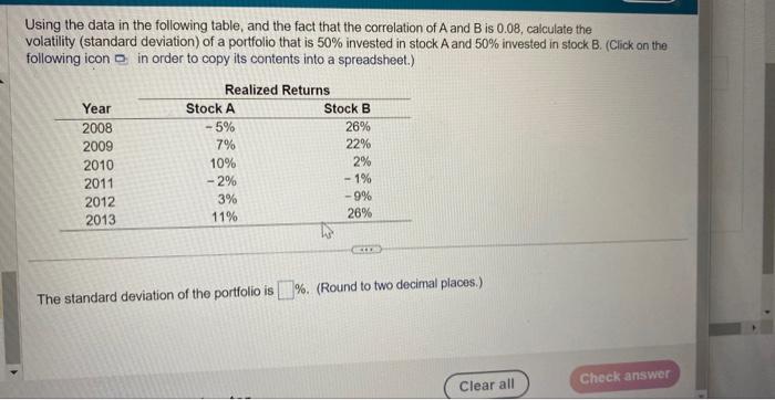  Using the data in the following table, and the fact that