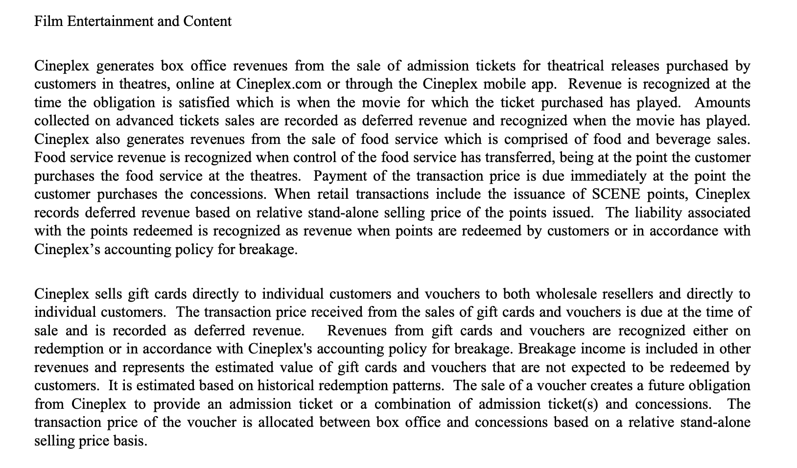  Create your own example of a transaction at Cineplex using gift