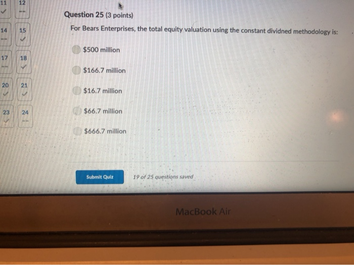 what is the equity valuation using the constant dividend methodolgy 11 12