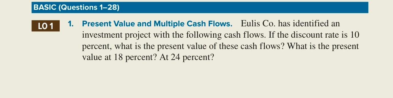  BASIC (Questions 1-28) LO 1 1. Present Value and Multiple Cash
