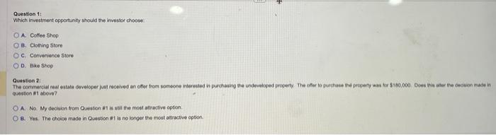 piece of property. The initial investment required for each opportunity, along with