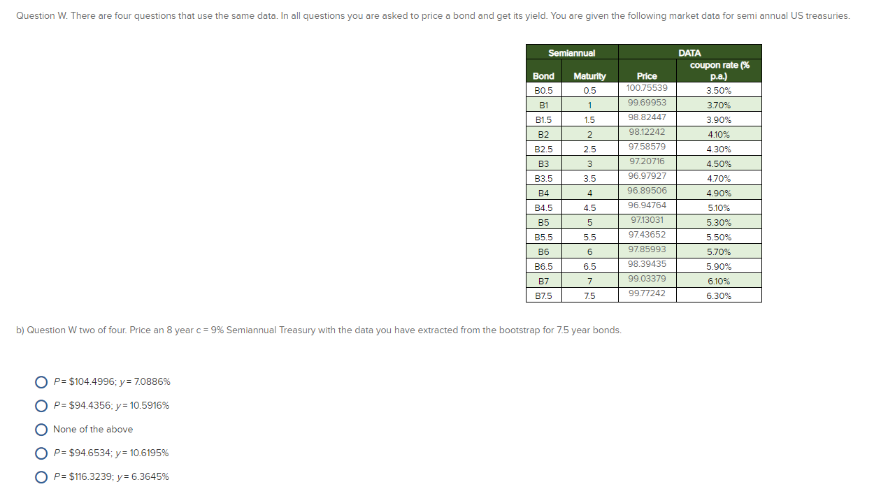  Question W. There are four questions that use the same data.