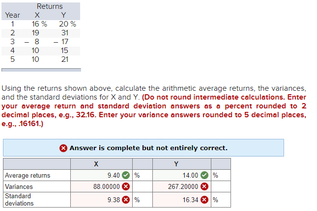  Using the returns shown above, calculate the arithmetic average returns, the