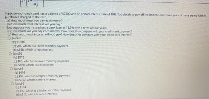 to the nearest dollar. n Suppose your credit card has a balance