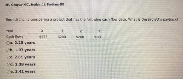  35. Chapter MC, Section .11, Problem 082 Resnick Inc. is considering