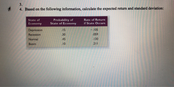  4. Based on the following information, calculate the expected return and